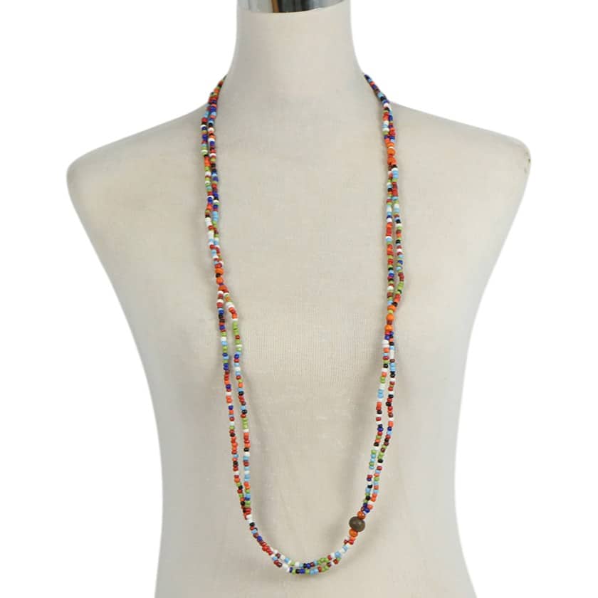 NECKLACE MULTICOLOUR BEAD WITH WOOD