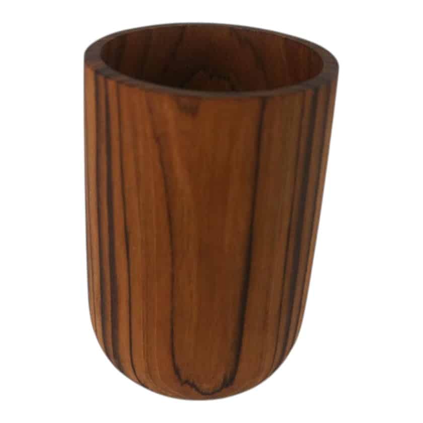 TEAK ROUND PENCIL CUP TALL NEW