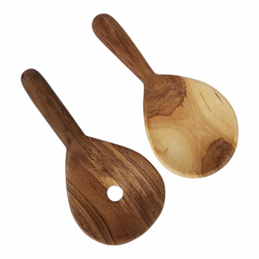 WOOD SALAD SERVERS ROUND WITH HOLE NEW