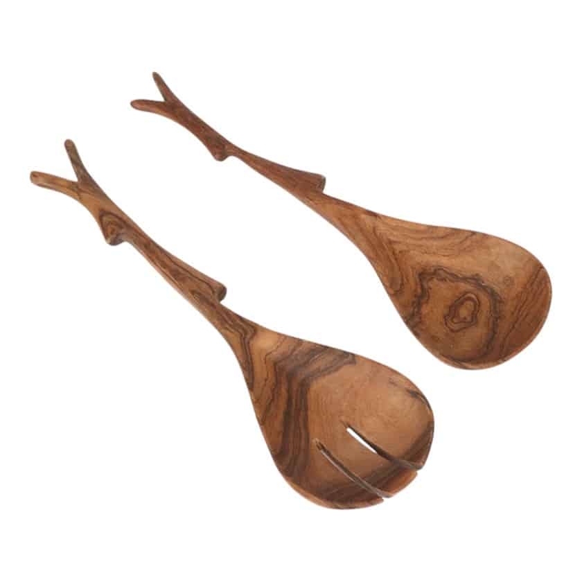 WOOD SALAD SERVER 10" BRANCH STYLE