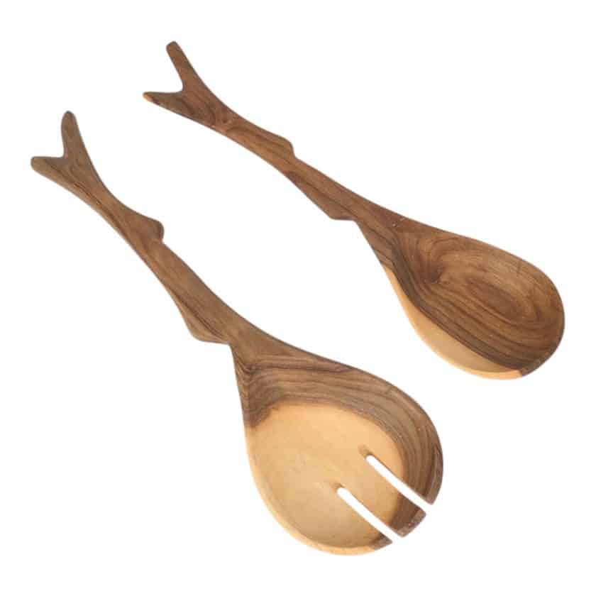 WOOD SALAD SERVER 8" BRANCH STYLE
