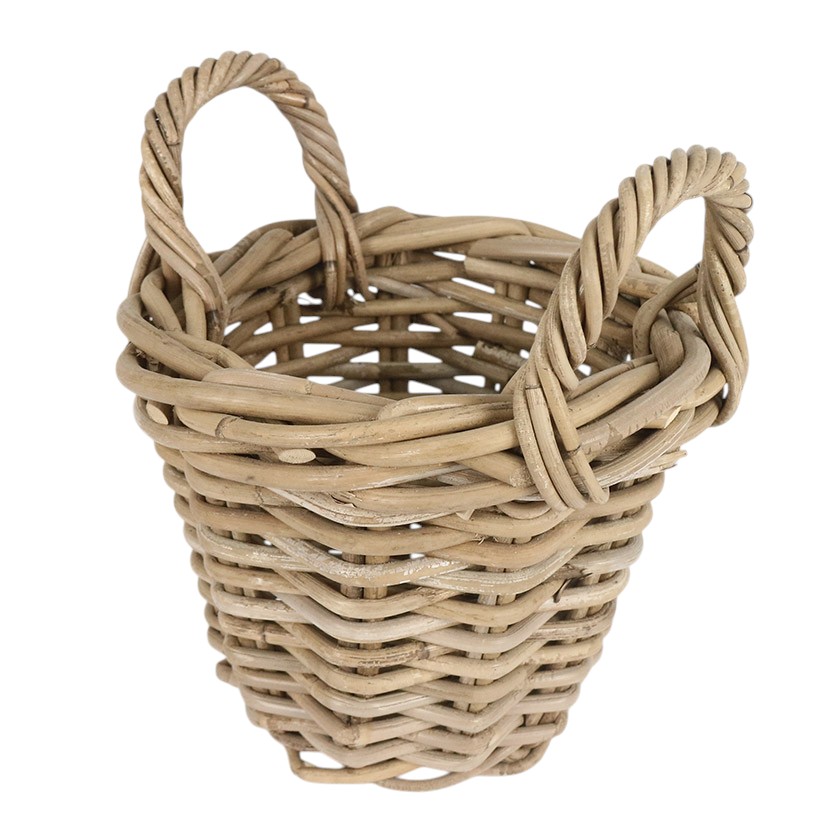 RATTAN THICK PLANTER ROUND SMALL WITH HANDLES GREY