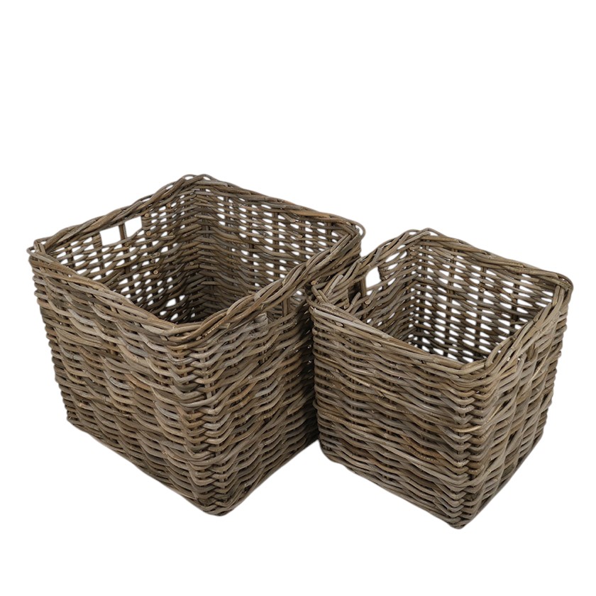 RATTAN THICK PLANTER SQUARE SET OF 2 NEW HANDLE WITHIN