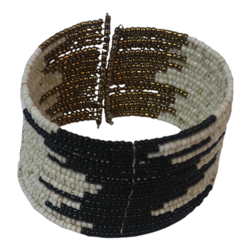 BRACELET CUFF BEAD NATURAL, BLACK, GOLD