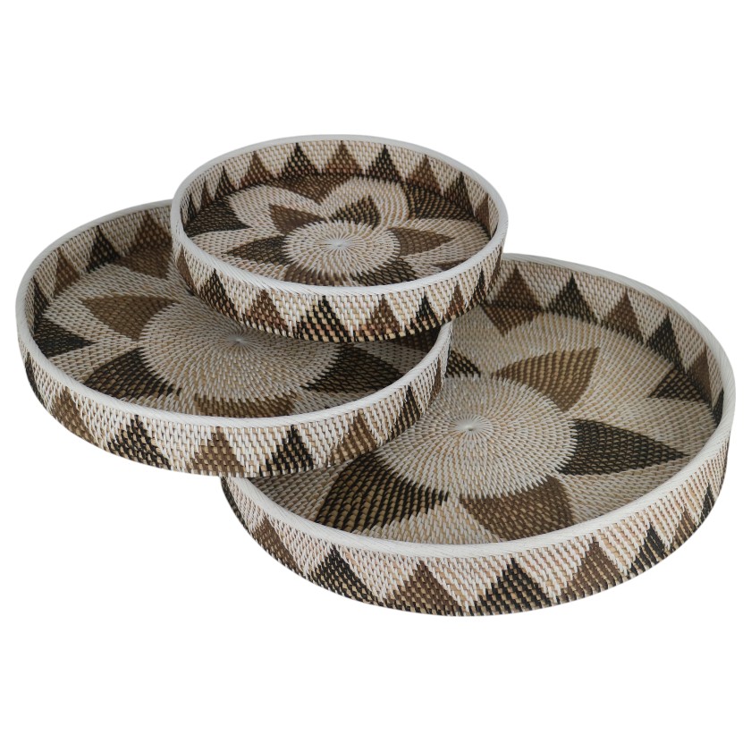 RATTAN & PVC TRAY BLACK & WHITE