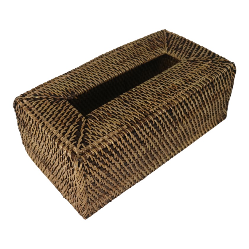RATTAN TISSUE BOX RECTANGULAR COVER OPEN DARK
