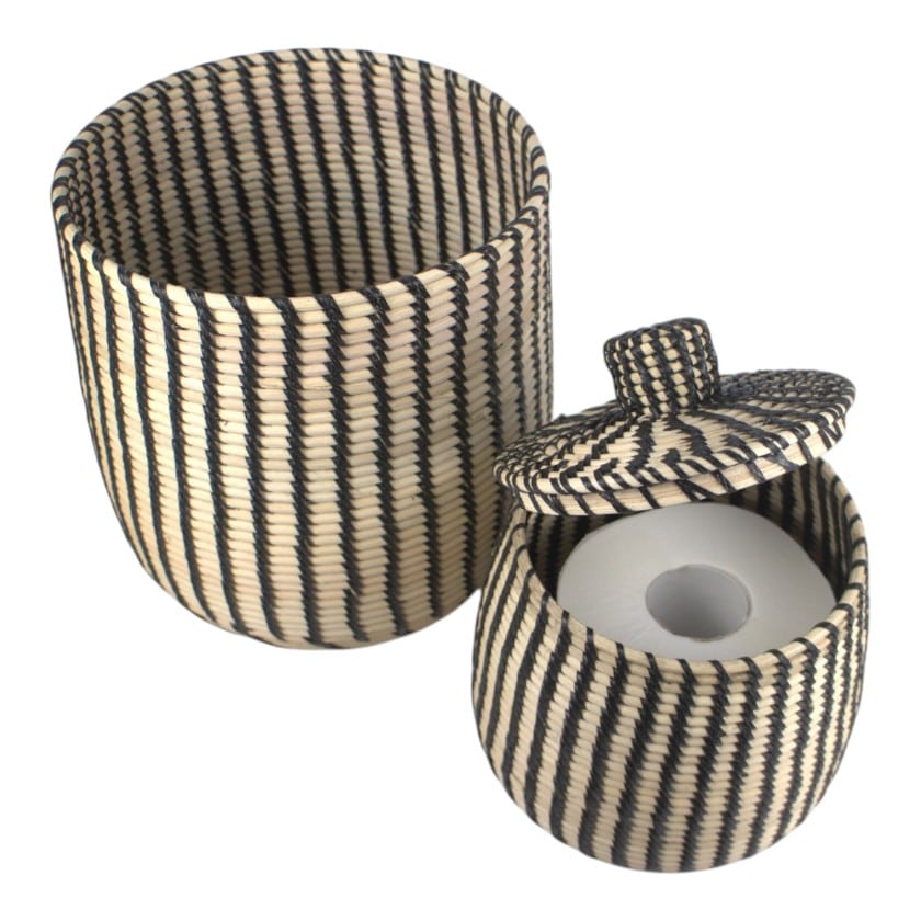 RATTAN & PVC WASTEPAPER & ROLL HOLDER SET OF 2