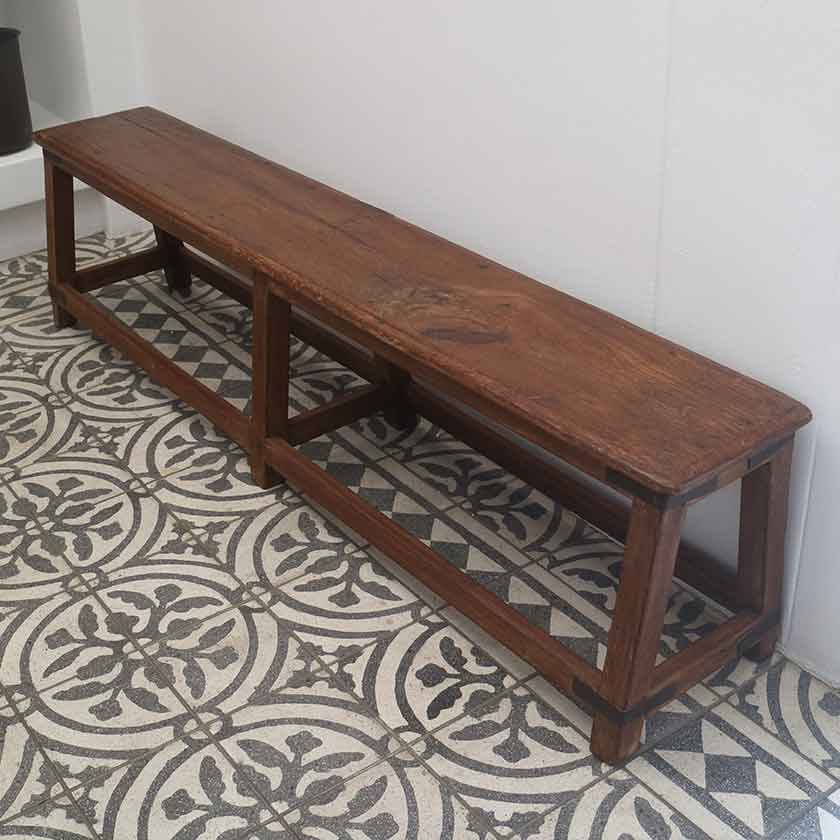 WOOD BENCH LARGE WITH CROSS STRETCHER LEGS