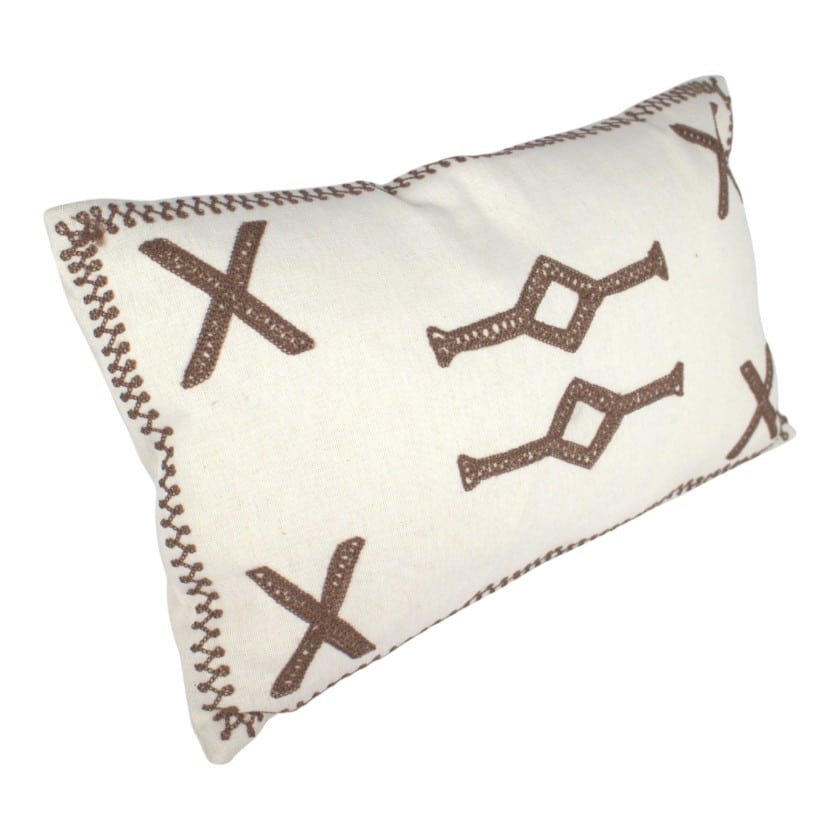 CUSHION NATURAL EMBROIDERED CHOCOLAT RECTANGULAR WITH INNER