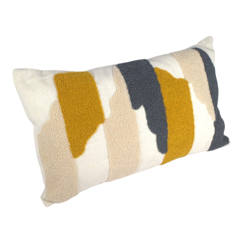 CUSHION DECO GREY, OCRE & NAT RECTANGULAR WITH INNER