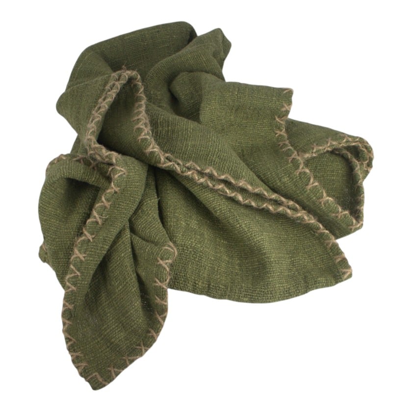 COTTON THROW KHAKI WITH EMBROIDERED BORDER