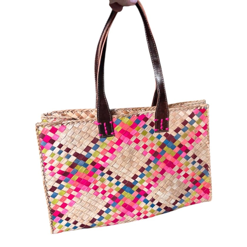 BAG PANDAN MULTICOLOUR WITH LEATHER HANDLES