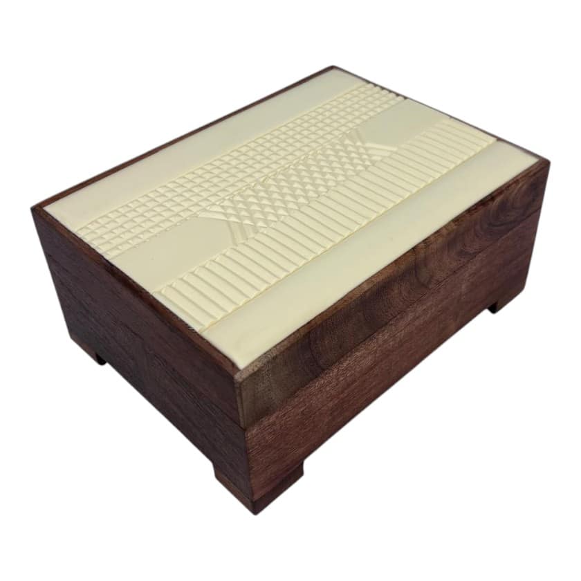 WOOD BOX WITH INLAY LID CARVED LARGE