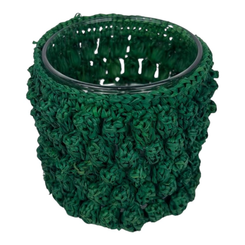CROCHET CANDLEHOLDER EMERALD WITH GLASS