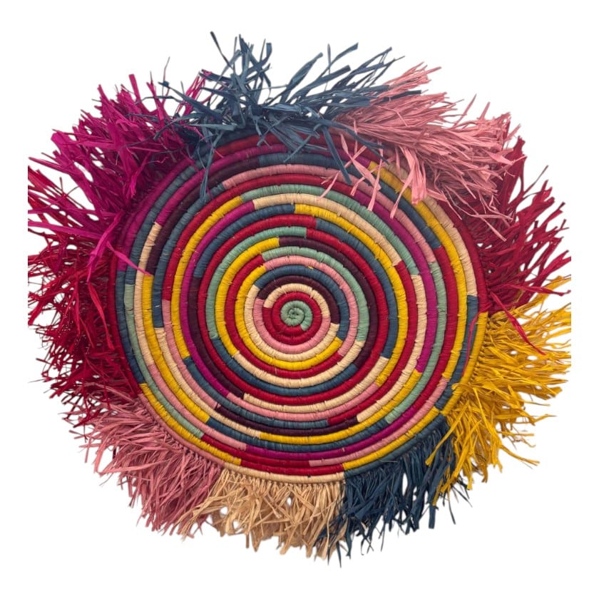 RAFFIA FRINGED WALL HANGING DISKS MULTI ASST