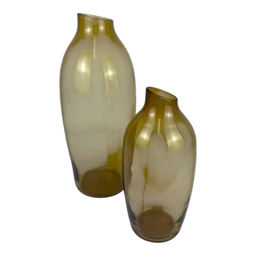GLASS VASE AMBER PITCHERED