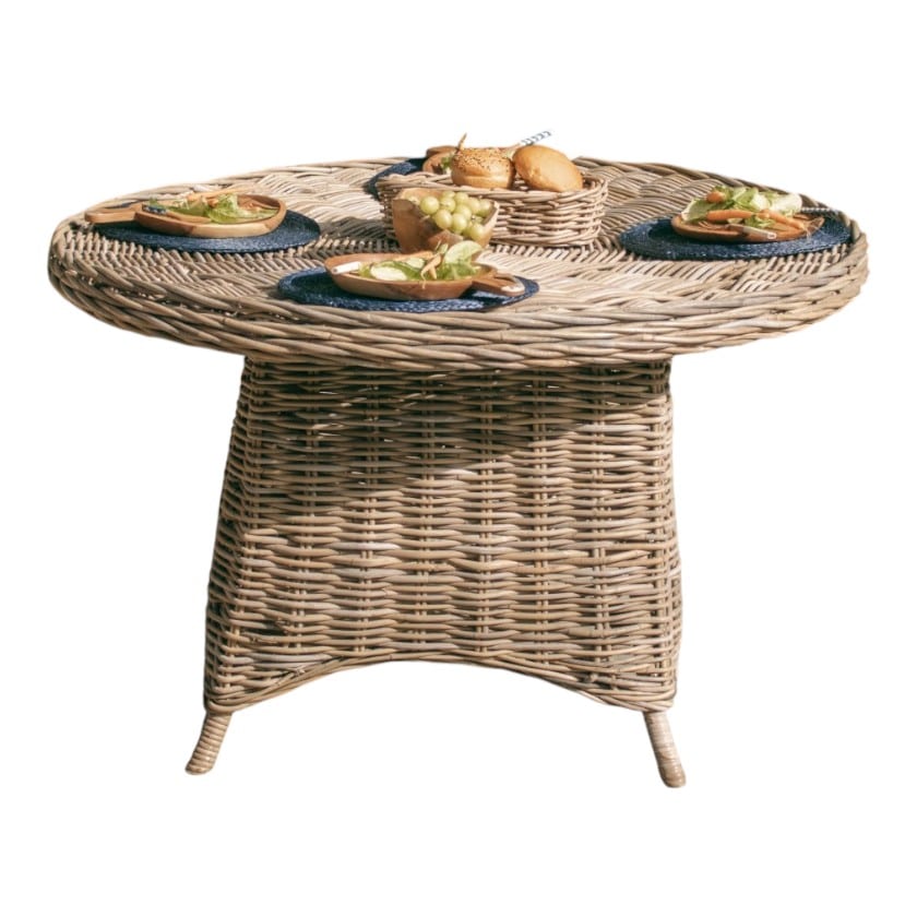 RATTAN THICK ROUND TABLE 6 SEATER GREY
