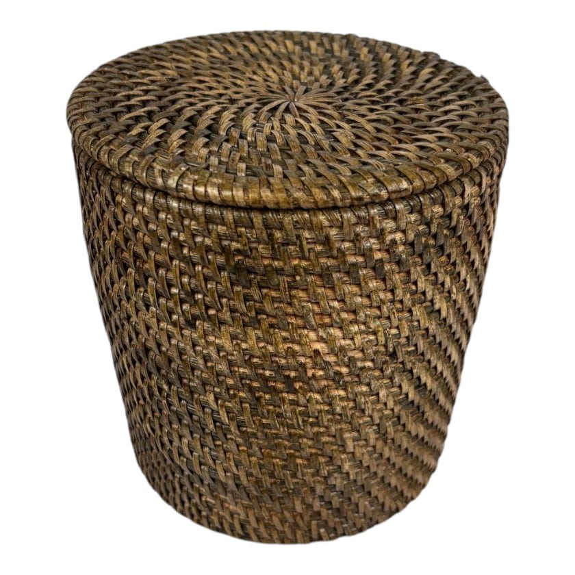 RATTAN TOILET ROLL HOLDER WITH LID ANTIQUE