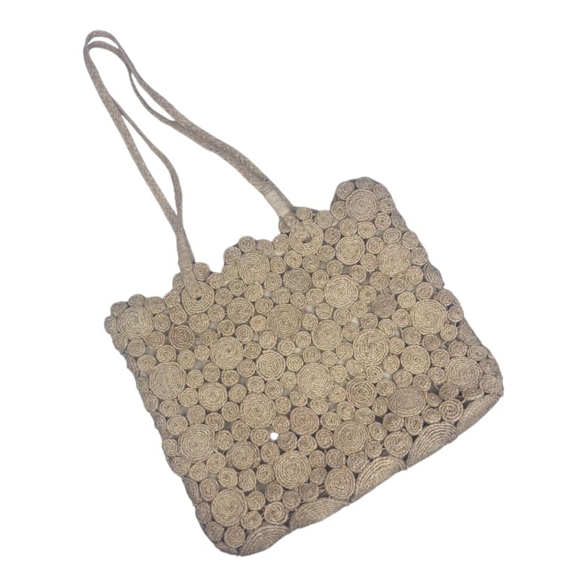BAG RAFFIA MINI NATURAL DISKS WITH LINING