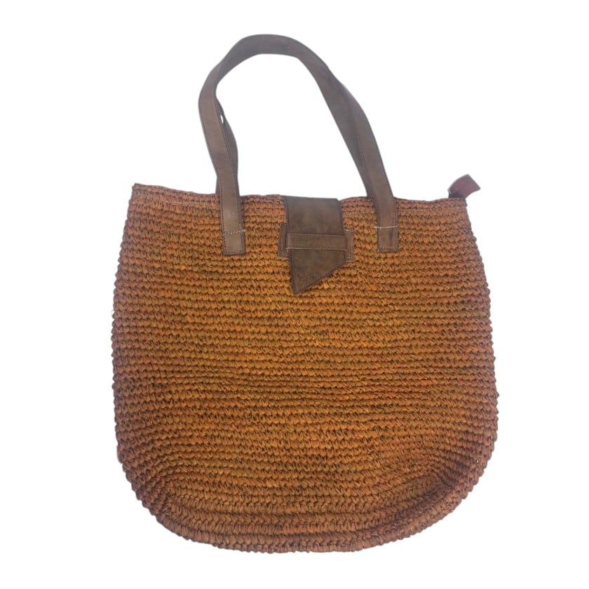 BAG RAFFIA NEW WITH LEATHER CLOSE OCRE