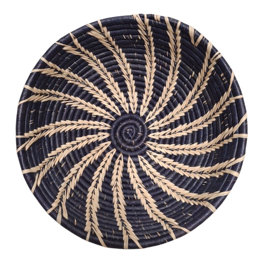 RAFFIA STITCHED BASKETS NAVY LARGE